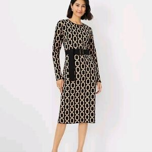 Ann Taylor Black and Cream Long Sleeve Dress